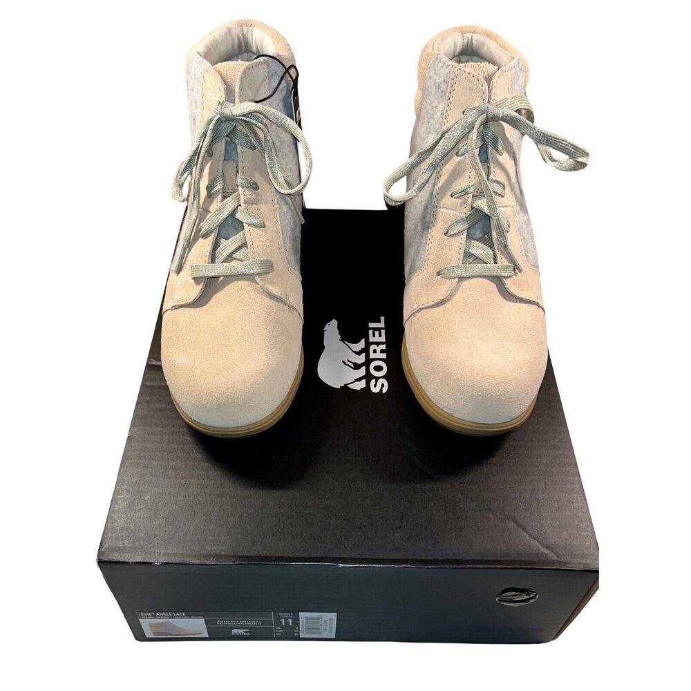 NEW Sorel Women's Evie Ankle Lace Boot‎ Size 11 - Ceramic Natural Waterproof NIB